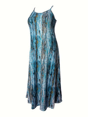  Tie Dye Maxi Dress Round Neck Slight Stretch