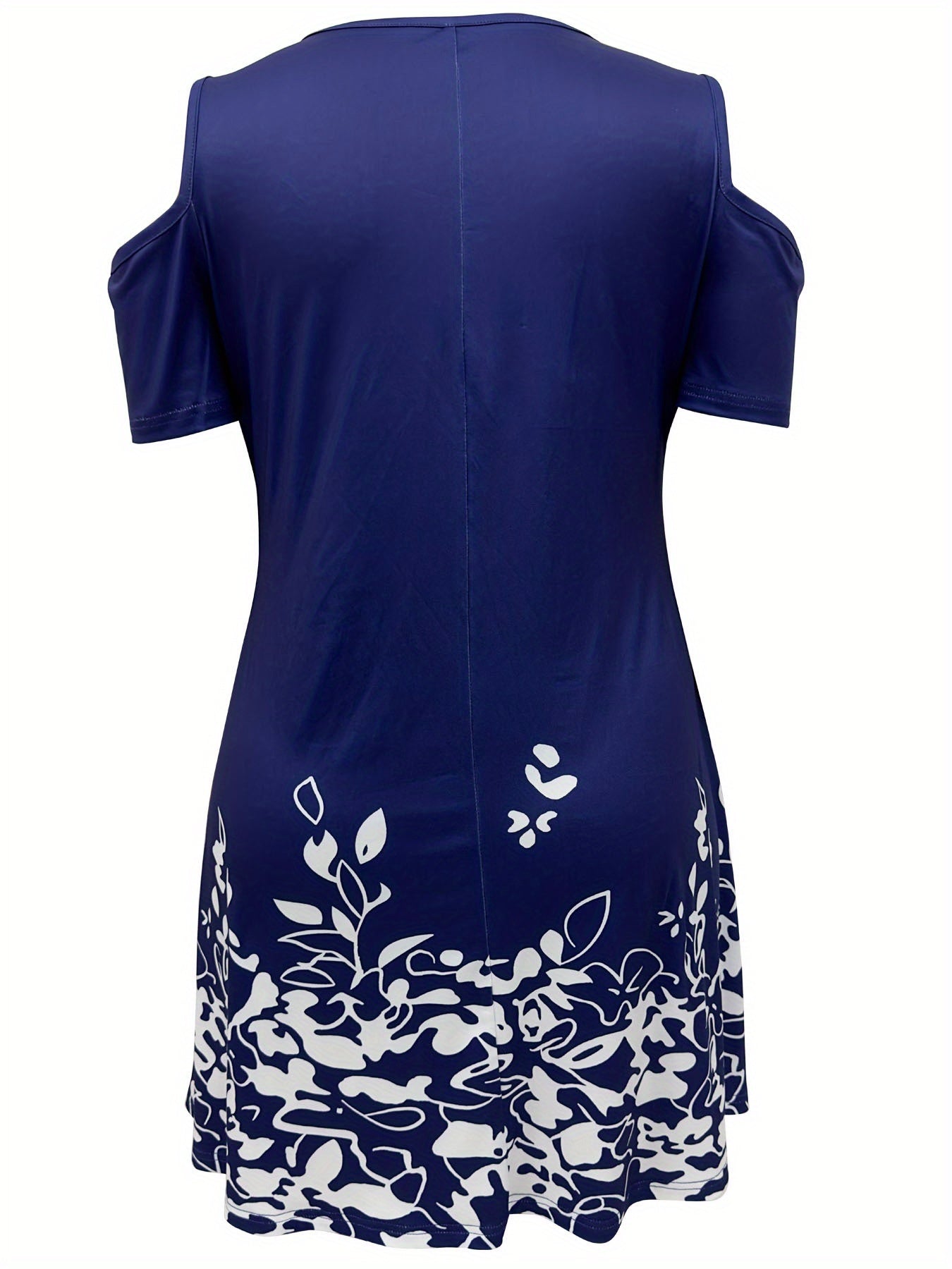  Casual Dress Women's Plus Floral Print Cold Shoulder Round Neck Dress