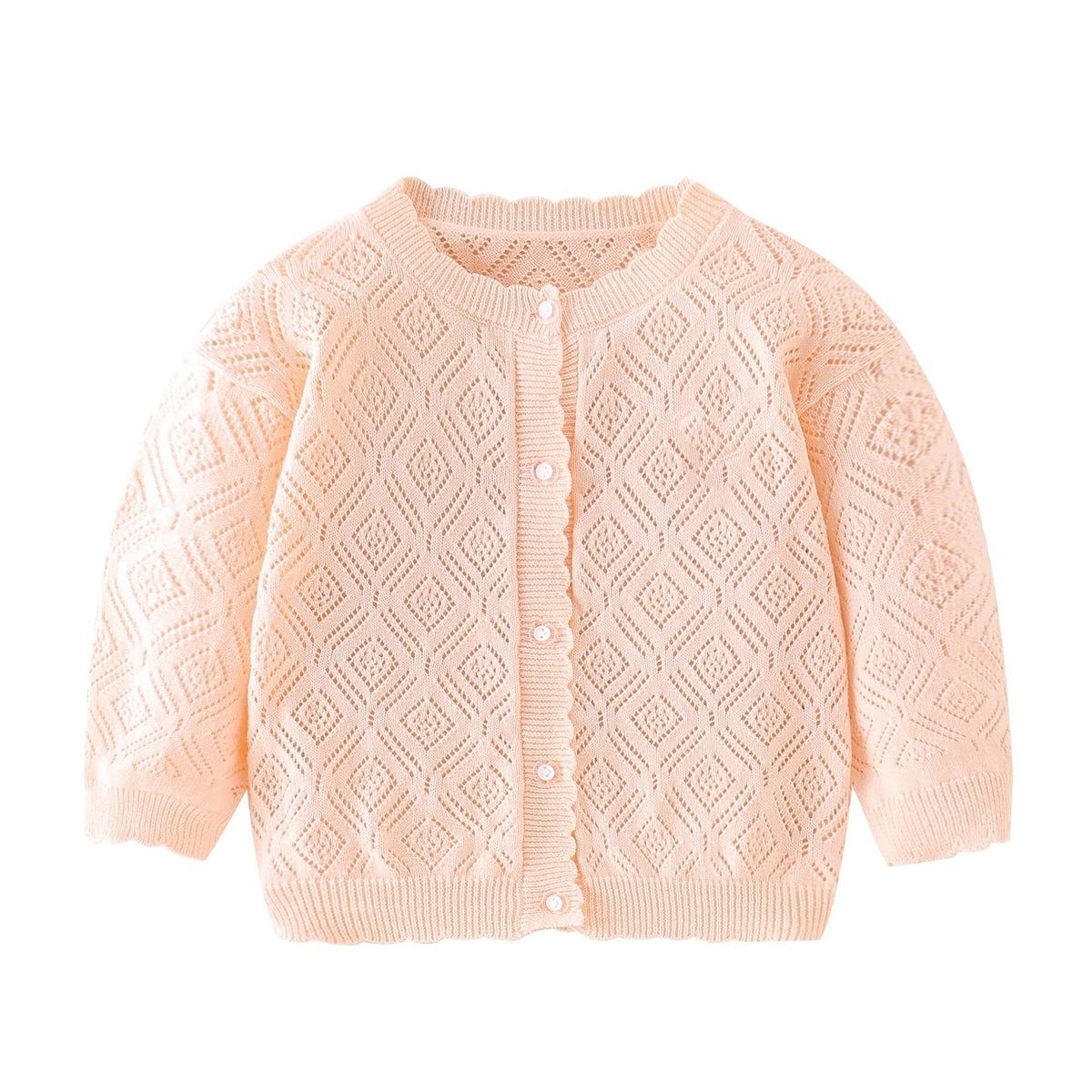 Baby Girls Cardigan Knitted Sweater Long Sleeve Crew Neck Stretch Cotton