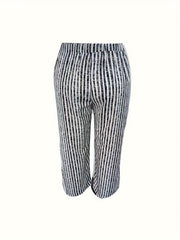  Striped Print Tie Waist Trousers