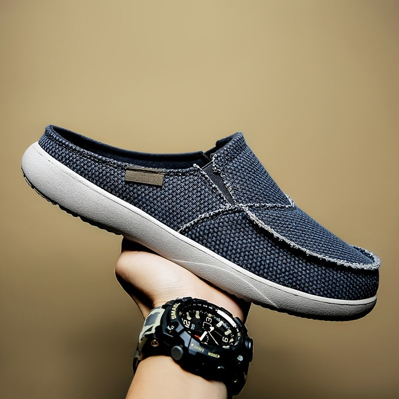 Men's Canvas Slip On Mules Lightweight Breathable Open Back Shoes