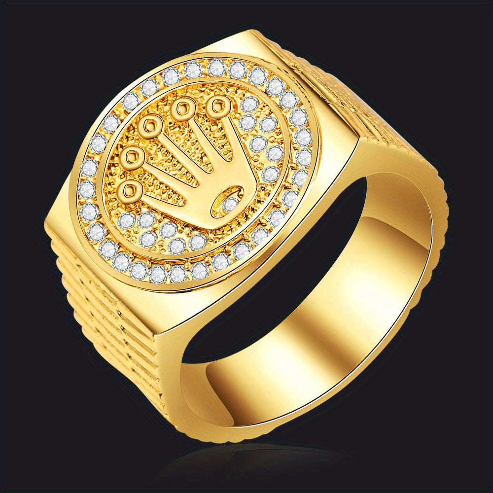 Hip Hop Palm & Crown Rhinestone Men's Ring