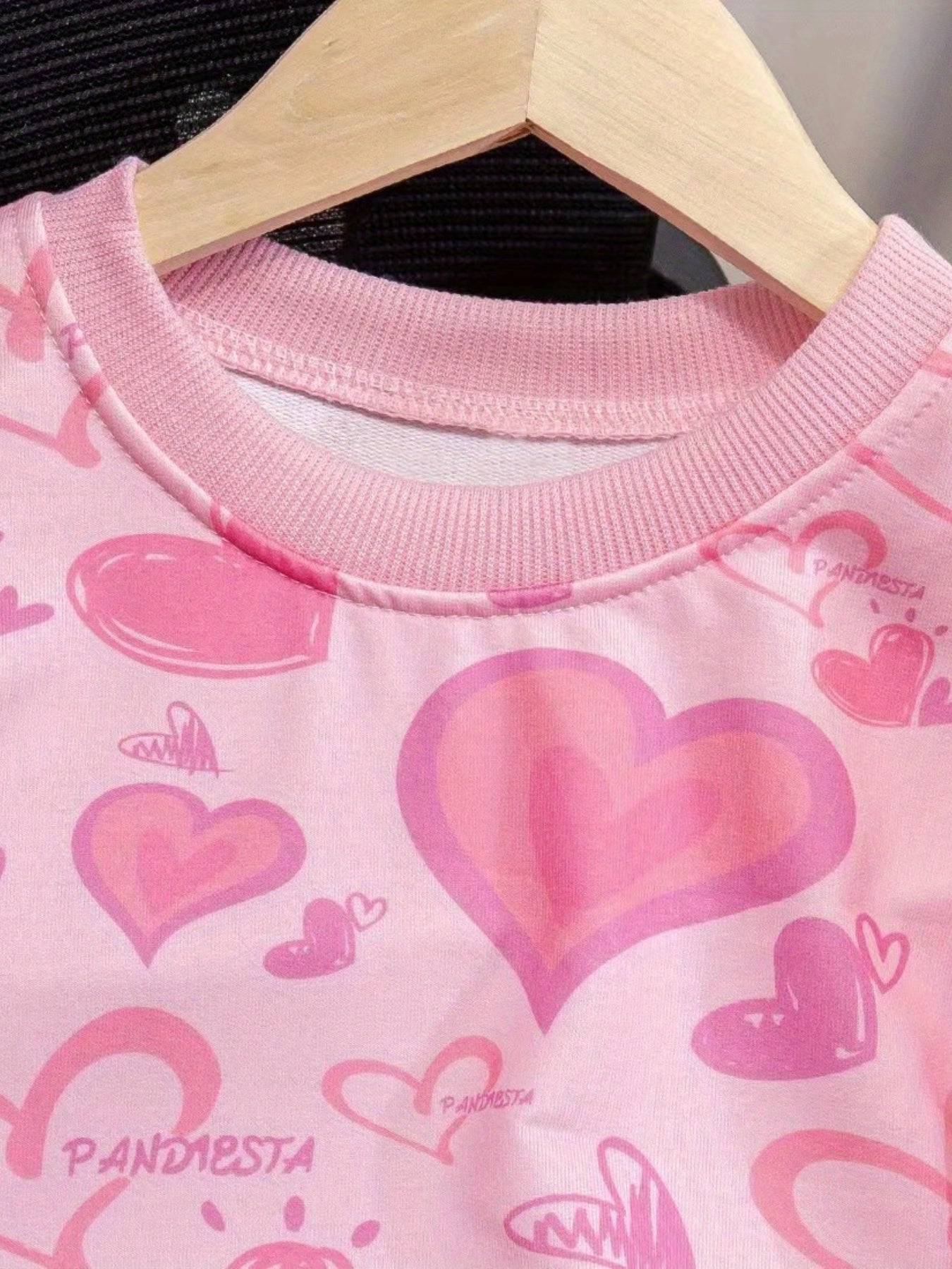 Girls Valentines Heart Print Crew Neck Sweatshirt Long Sleeve Pullover Top