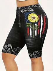  Floral & Skull Print Denim Shorts, Medium Stretch Skinny Fit
