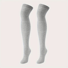 Solid Thigh High Socks Warm Over The Knee Socks Women's Stockings