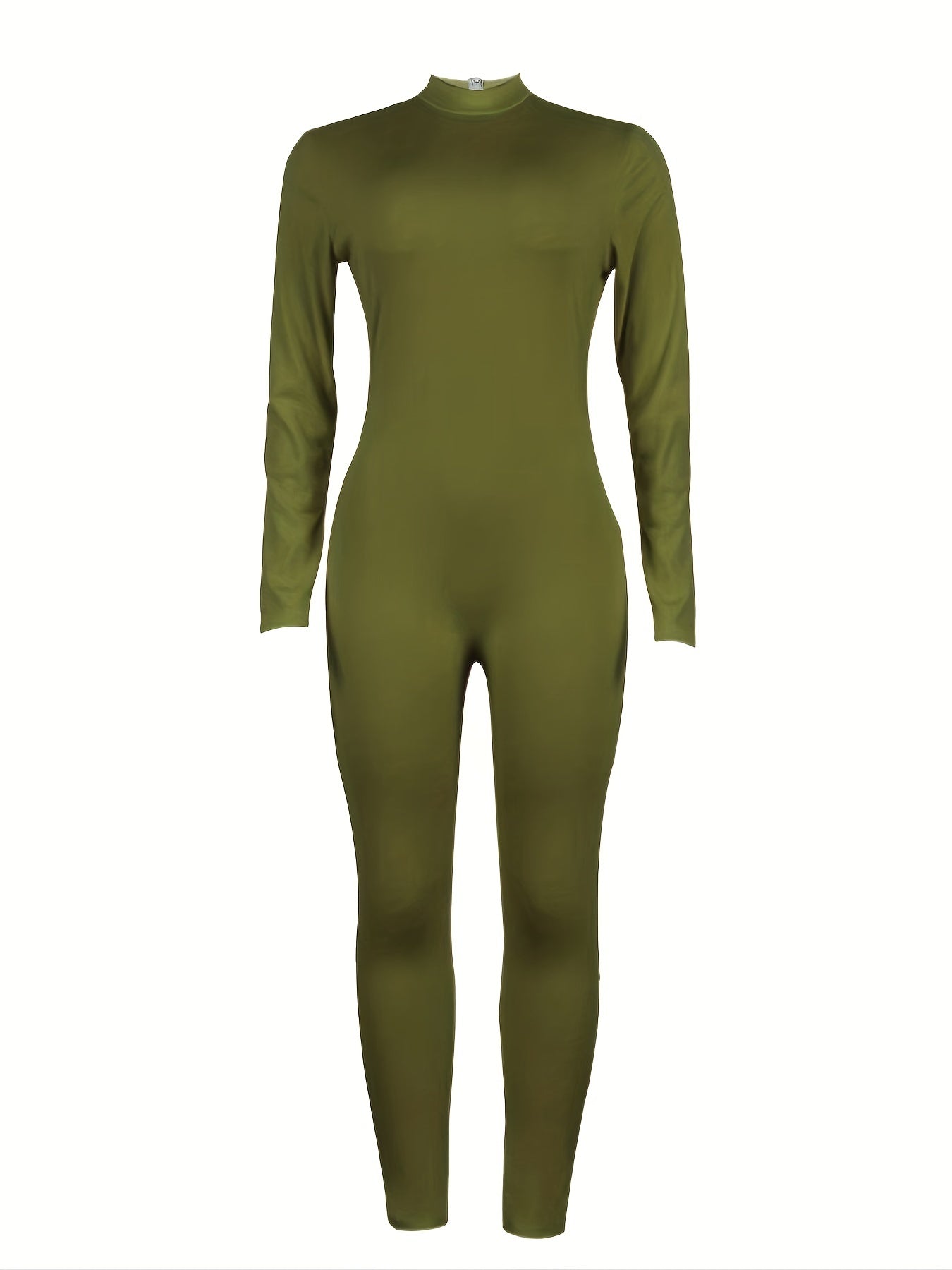 Solid Long Sleeve Round Neck Jumpsuit Skinny Bodycon