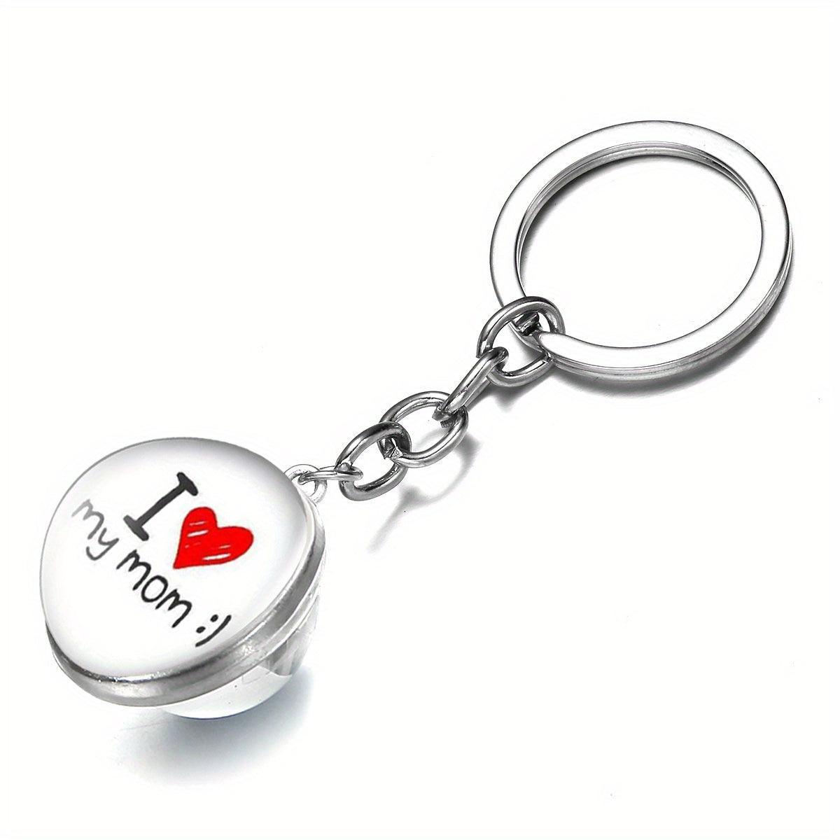 I LOVE MOM Keychain Metal Key Ring Purse Handbag Car Charm Earphone Accessory