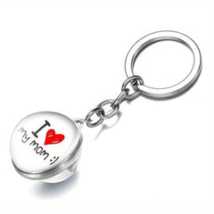 I LOVE MOM Keychain Metal Key Ring Purse Handbag Car Charm Earphone Accessory