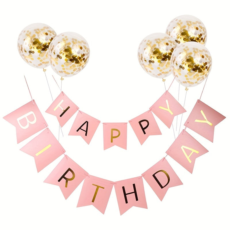 Happy Birthday Bronzing Pull Flag Sequin Balloon Set