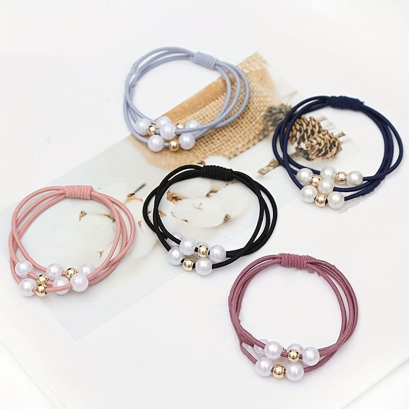 Faux Pearl Beaded Hair Tie Elastic Hair Rope Multilayer Hair Ring Sweet Ponytail