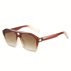 Men's Retro Square Frame Double Beam Sunglasses with Glasses Case