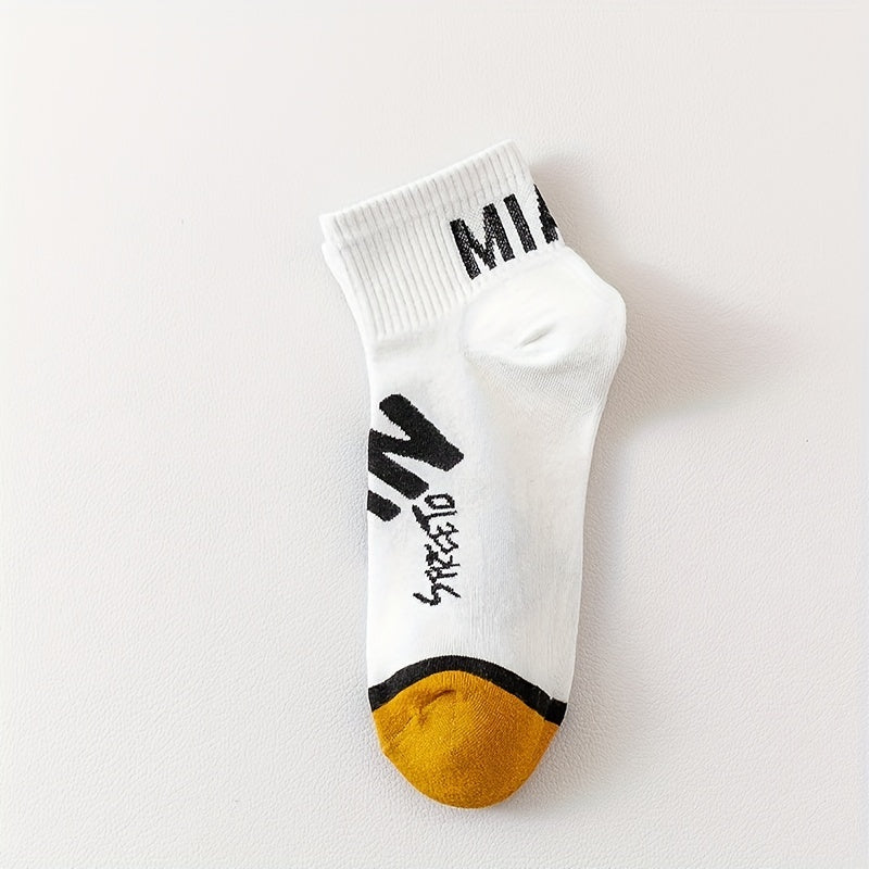 Men's Letter Pattern Crew Socks Breathable Comfy Casual Unisex Socks
