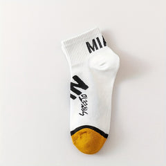 Men's Letter Pattern Crew Socks Breathable Comfy Casual Unisex Socks