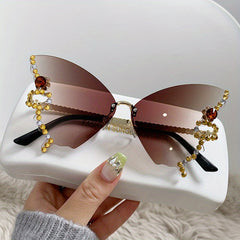 Rhinestone Decorative Butterfly Sunglasses for Women
