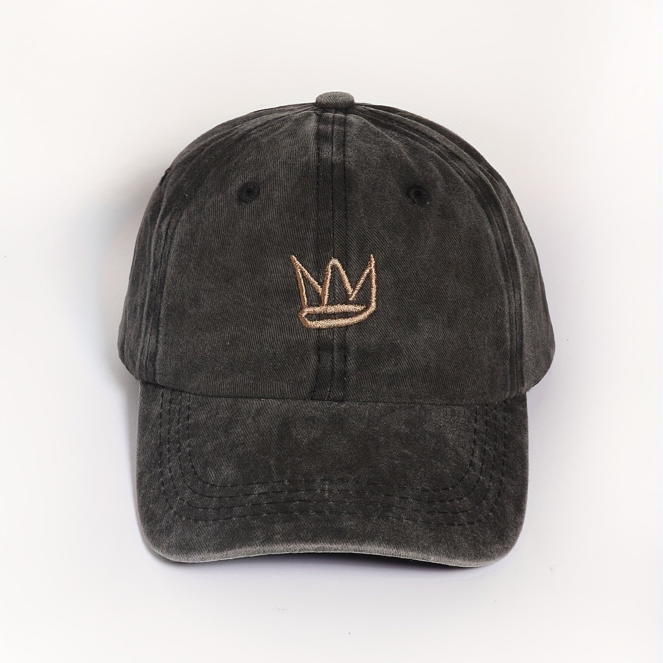 Crown Embroidered Gray Baseball Cap Washed Distressed Sunshade Dad Hat