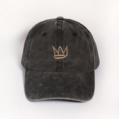 Crown Embroidered Gray Baseball Cap Washed Distressed Sunshade Dad Hat