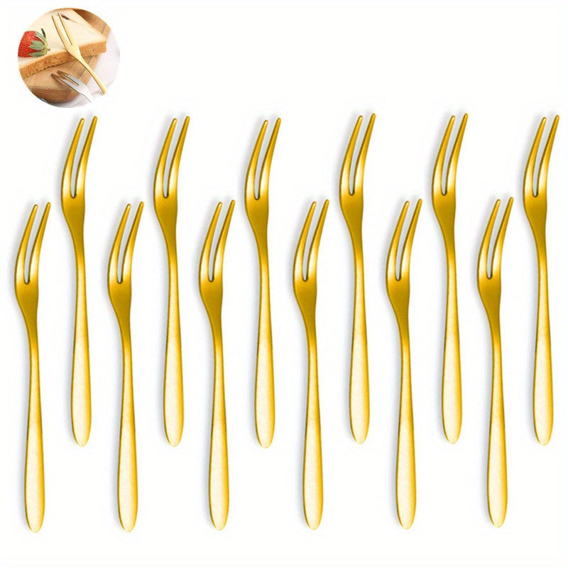 12pcs Stainless Steel Cocktail Forks Mini Salad Fruit Cake Tasting Fork