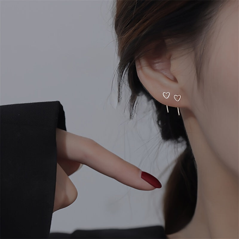 Hollow Heart Minimalist Stud Earrings Silver Plated Post Jewelry