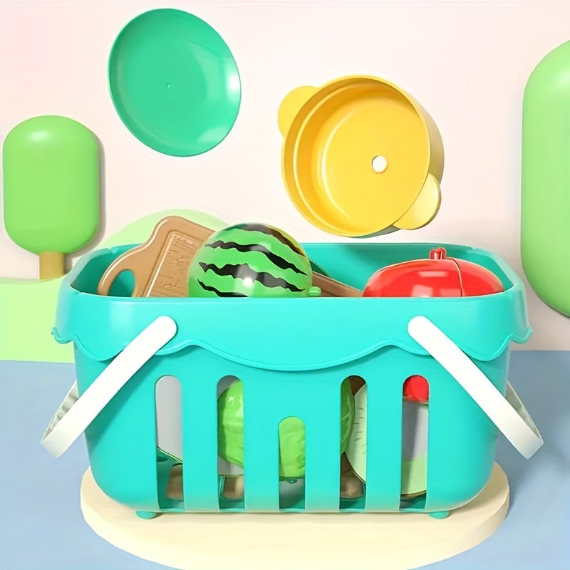 17pcs Kids Play House Cutting Vegetables & Fruits Toy with Music Random