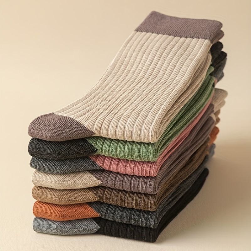 Colorblock Crew Socks 7 Pairs Women's Mid Tube Stockings