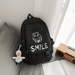 Graffiti Flap Laptop Backpack Buckle Decor Student Schoolbag
