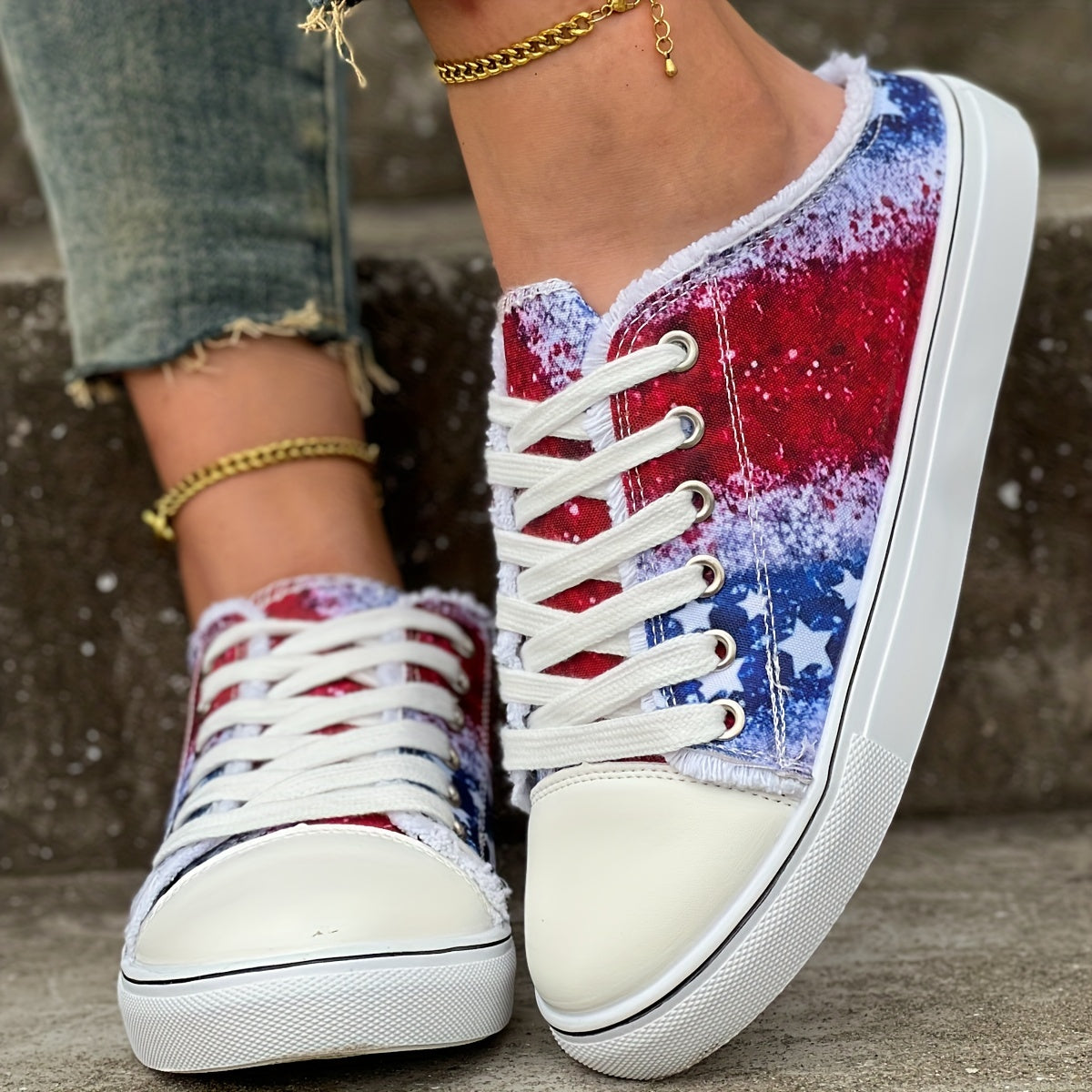 Women's Star Print Mule Sneakers Casual Lace Up Outdoor Shoes