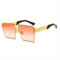 Oversized Mirror Lens Sunglasses Metal Frame UV400
