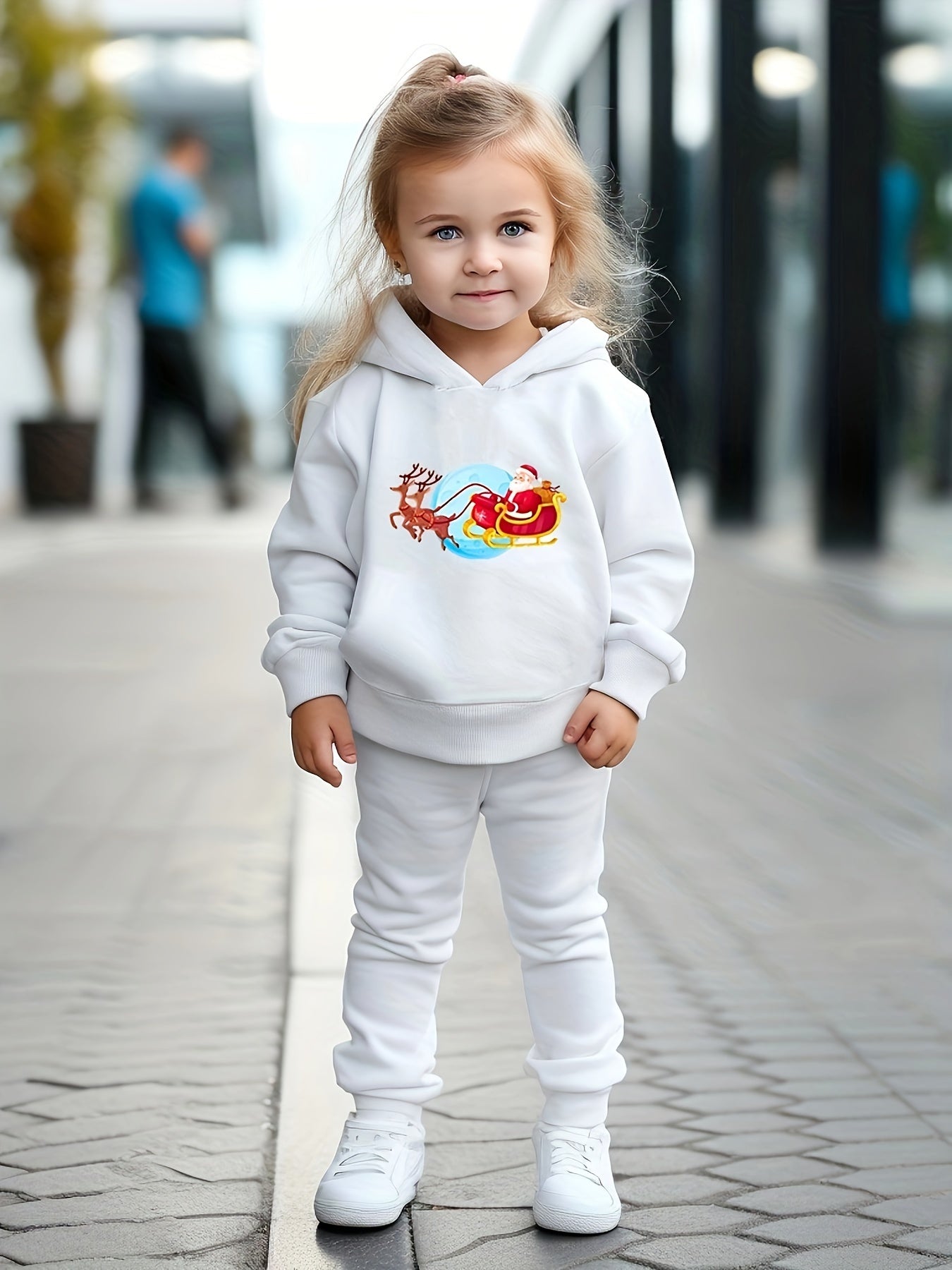 Girls Cartoon Santa Claus Hoodie Sweatshirt & Sweatpants Set