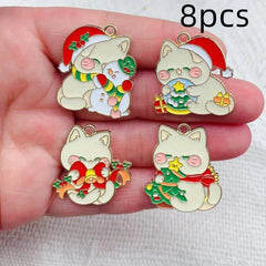 8pcs Christmas Cat Snowman Enamel Pendant for DIY Jewelry Making