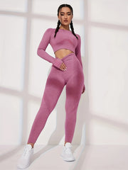 Sporty Set Round Neck Backless Top & High Waist Running Pant Sports Suit