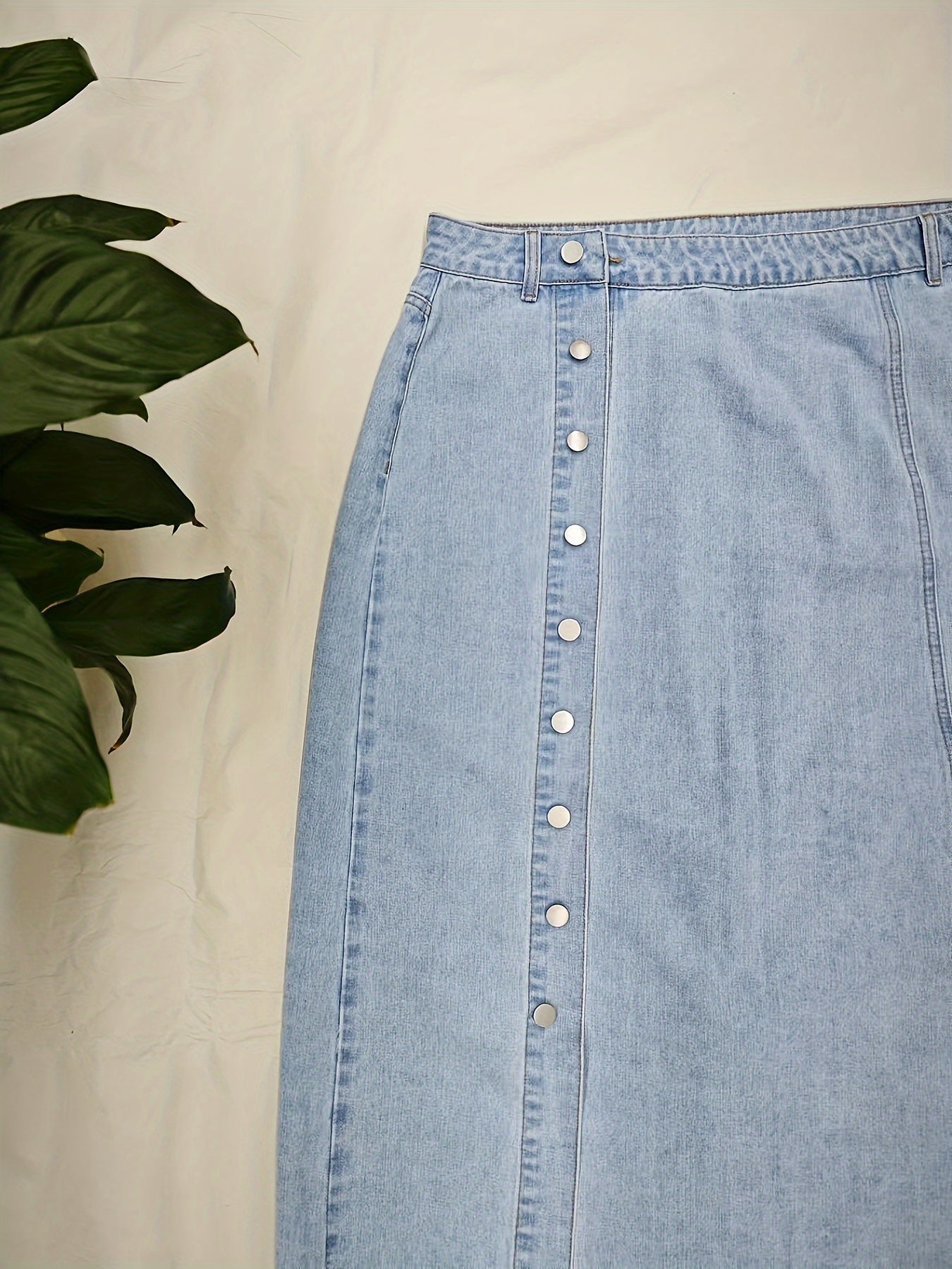  Midi Denim Skirt Button Up High Rise