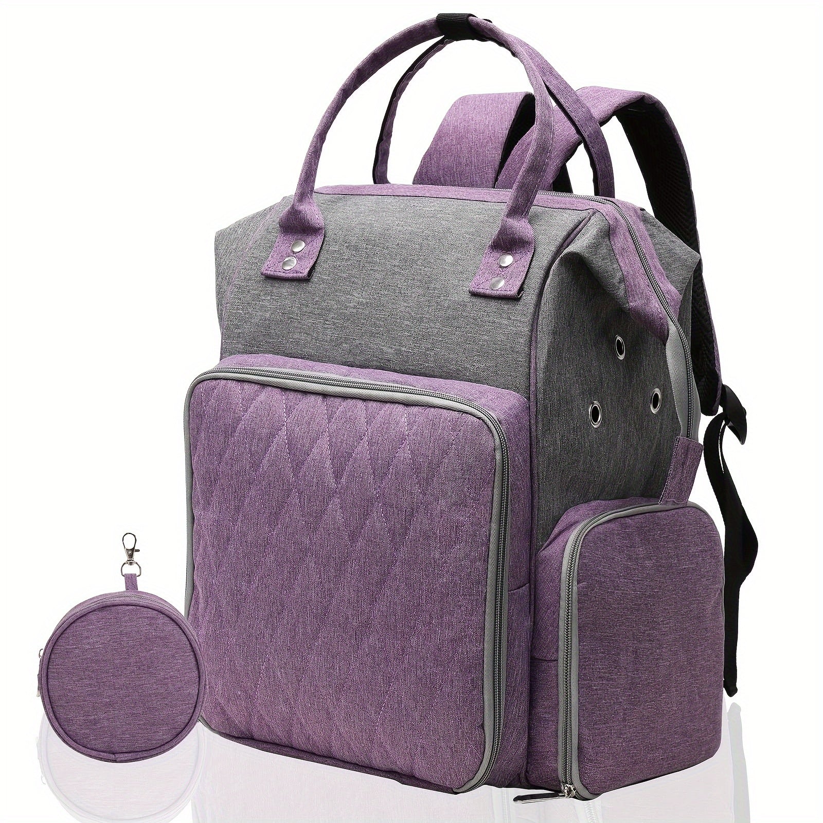 Gray Purple Crochet Storage Backpack Large Yarn Storage Organizer