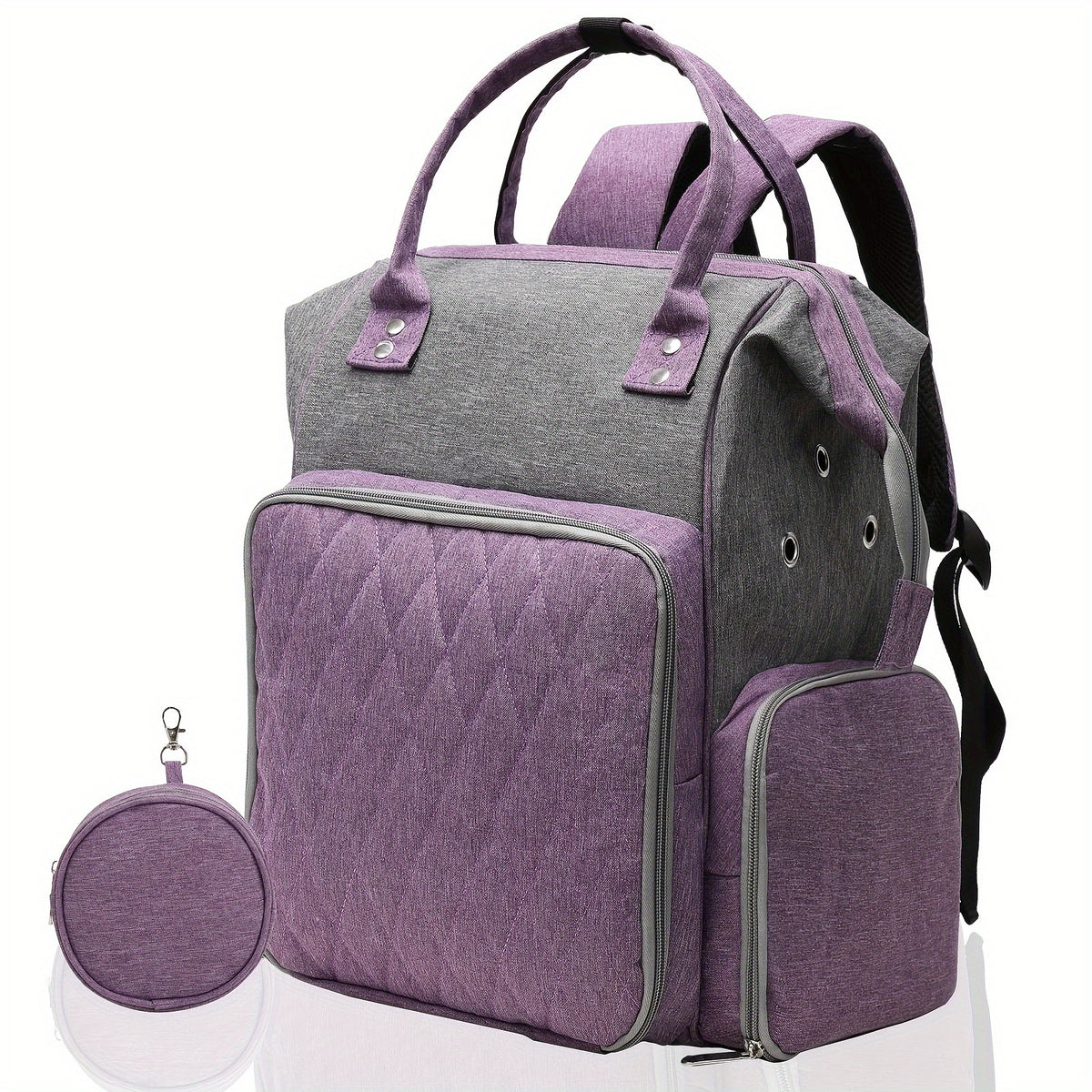 Gray Purple Crochet Storage Backpack Large Yarn Storage Organizer