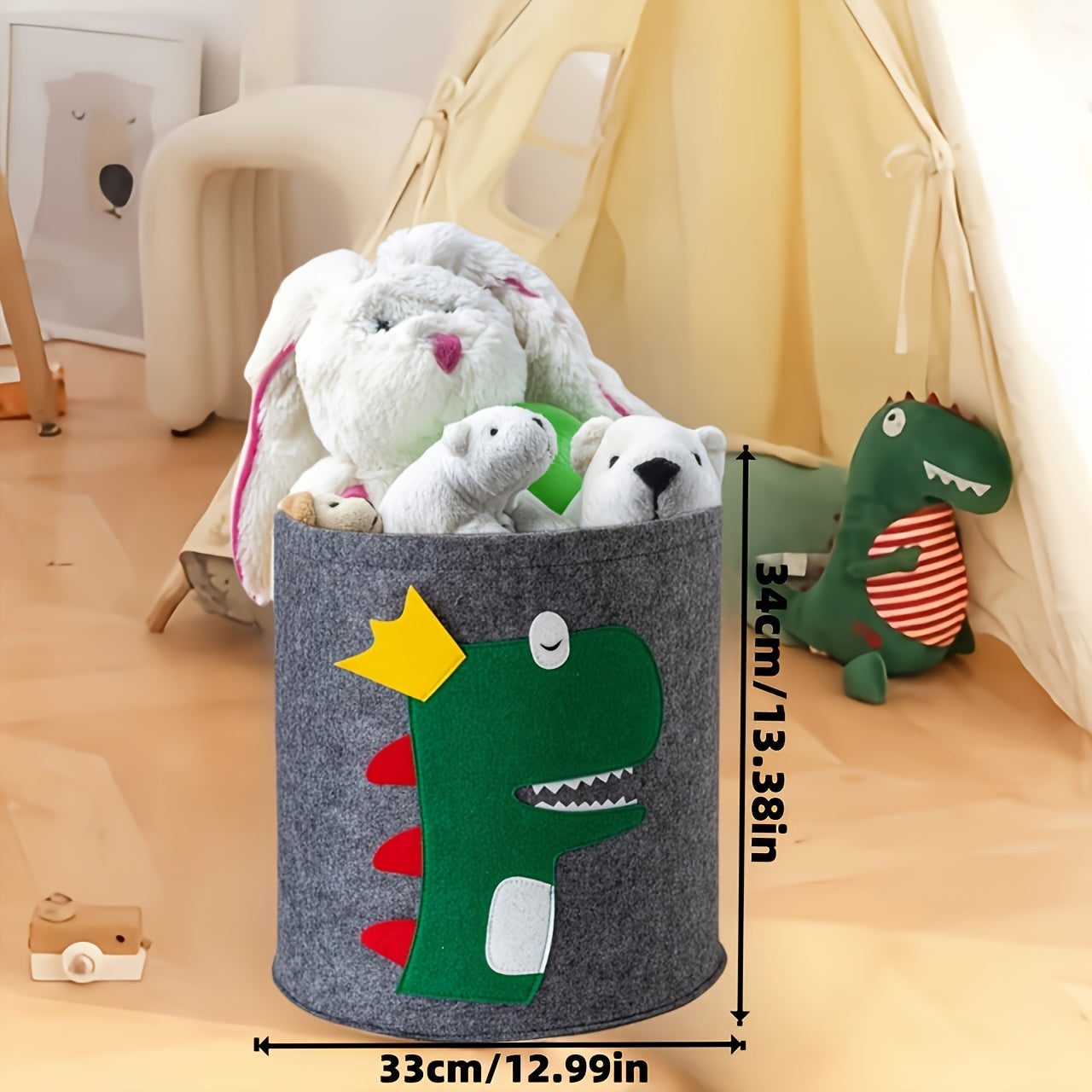 Plush Dino & Deer Storage Basket Collapsible Organizer for Toys Clothes Shoe