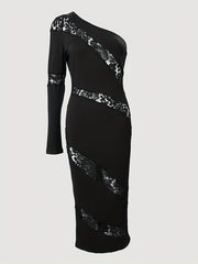 One Shoulder Lace Asymmetrical Dress Women's Clothing