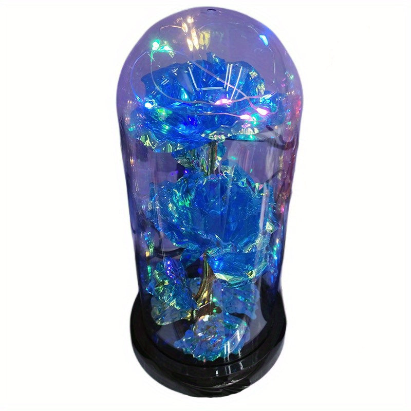 USB Powered Colorful Lights & Double Rose with Golden Leaves