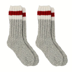 2 Pairs Striped Knitted Socks Comfy & Warm Tube Socks Women's Stockings