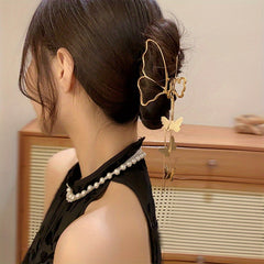 Tassel Butterfly Hair Claw Clip Golden Non Slip Strong Grip Hair Jaw Clip