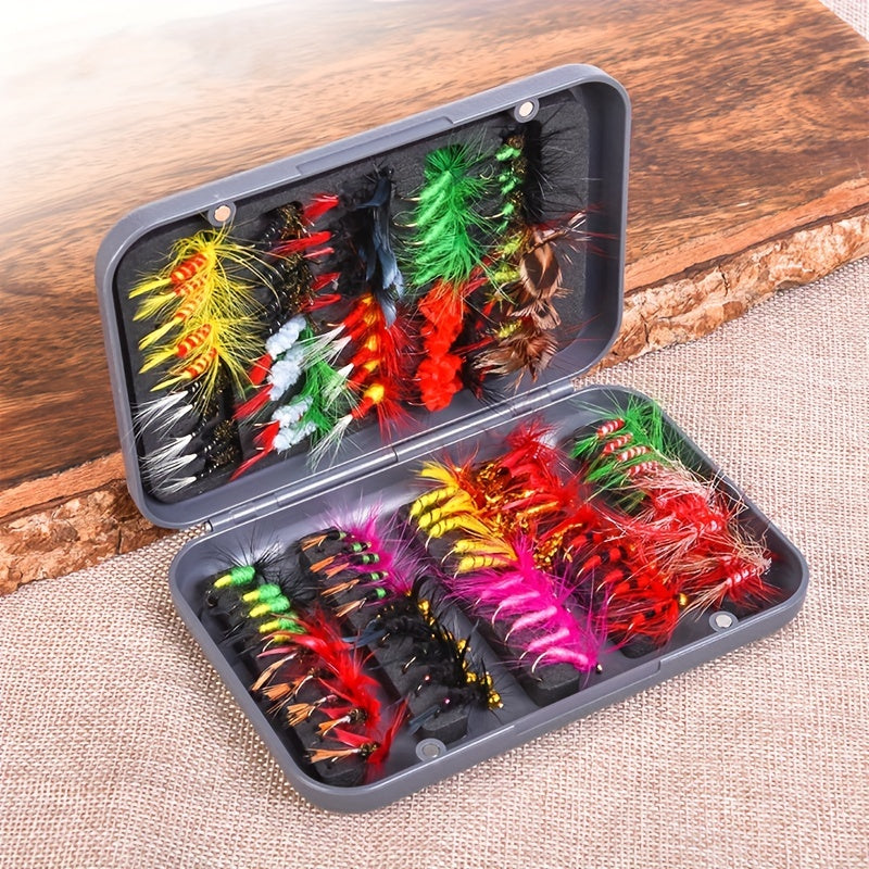 Dry & Wet Floating Fly Fishing Flies Trout & Bass Combo Set with Storage Box