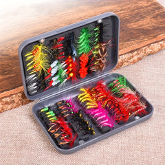 Dry & Wet Floating Fly Fishing Flies Trout & Bass Combo Set with Storage Box