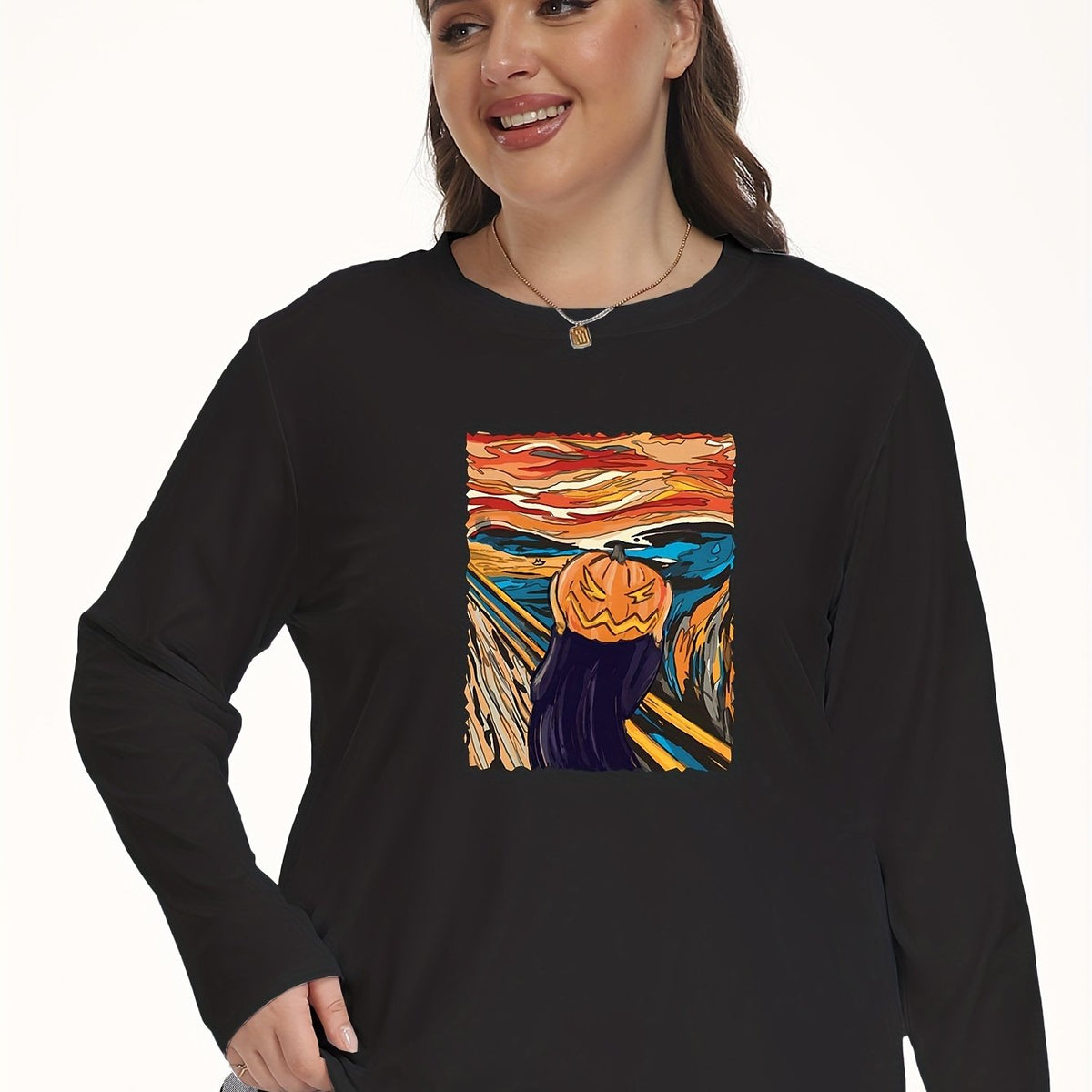  Halloween Pumpkin Print Long Sleeve Pajama Top