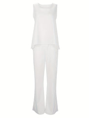 Solid Tank Top & Wide Leg Pants Set