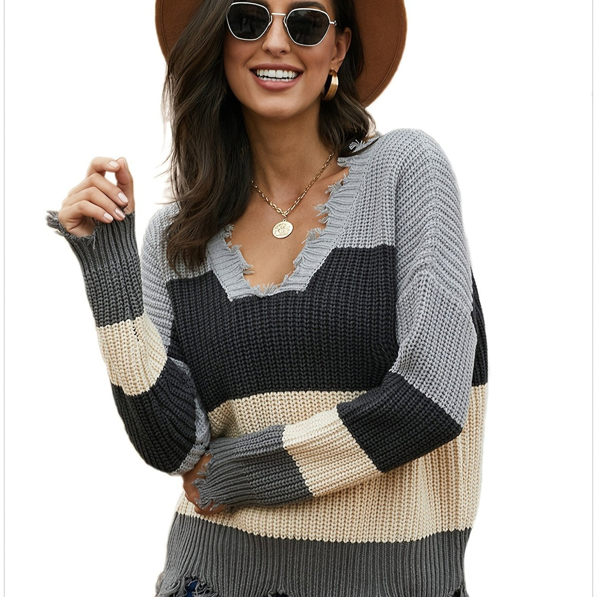  Punk Sweater V Neck Fringe Jumper