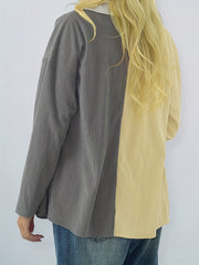  Colorblock Ribbed Long Sleeve Blouse