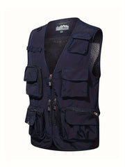 Men's Cargo Vest V Neck Zip Up Outwear