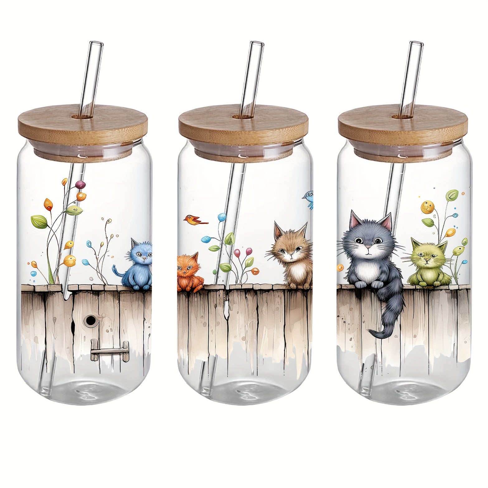 4pcs Cat Garden UV DTF Stickers Waterproof Scratch Resistant Decals