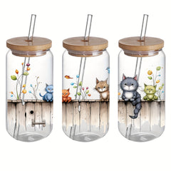 4pcs Cat Garden UV DTF Stickers Waterproof Scratch Resistant Decals