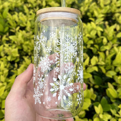 16oz Snowflake Water Cup Set with Lid & Straw - Holiday Gift