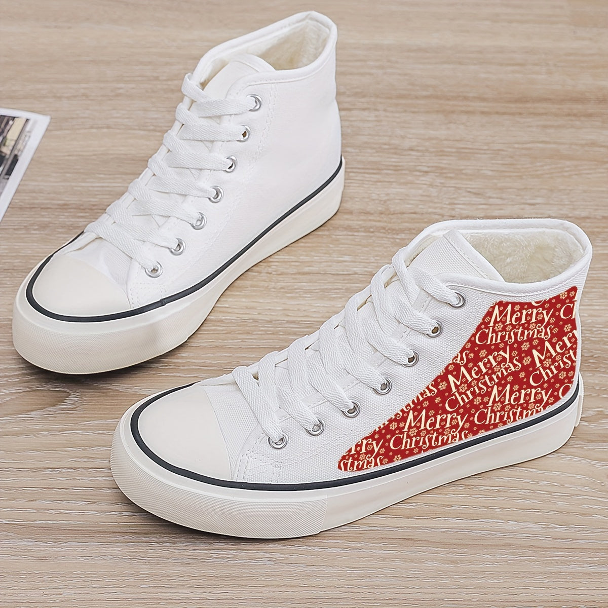 Merry Christmas Plush Lined Chunky Canvas Sneakers