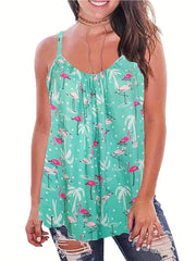  Flamingo Print Round Neck Cami Top